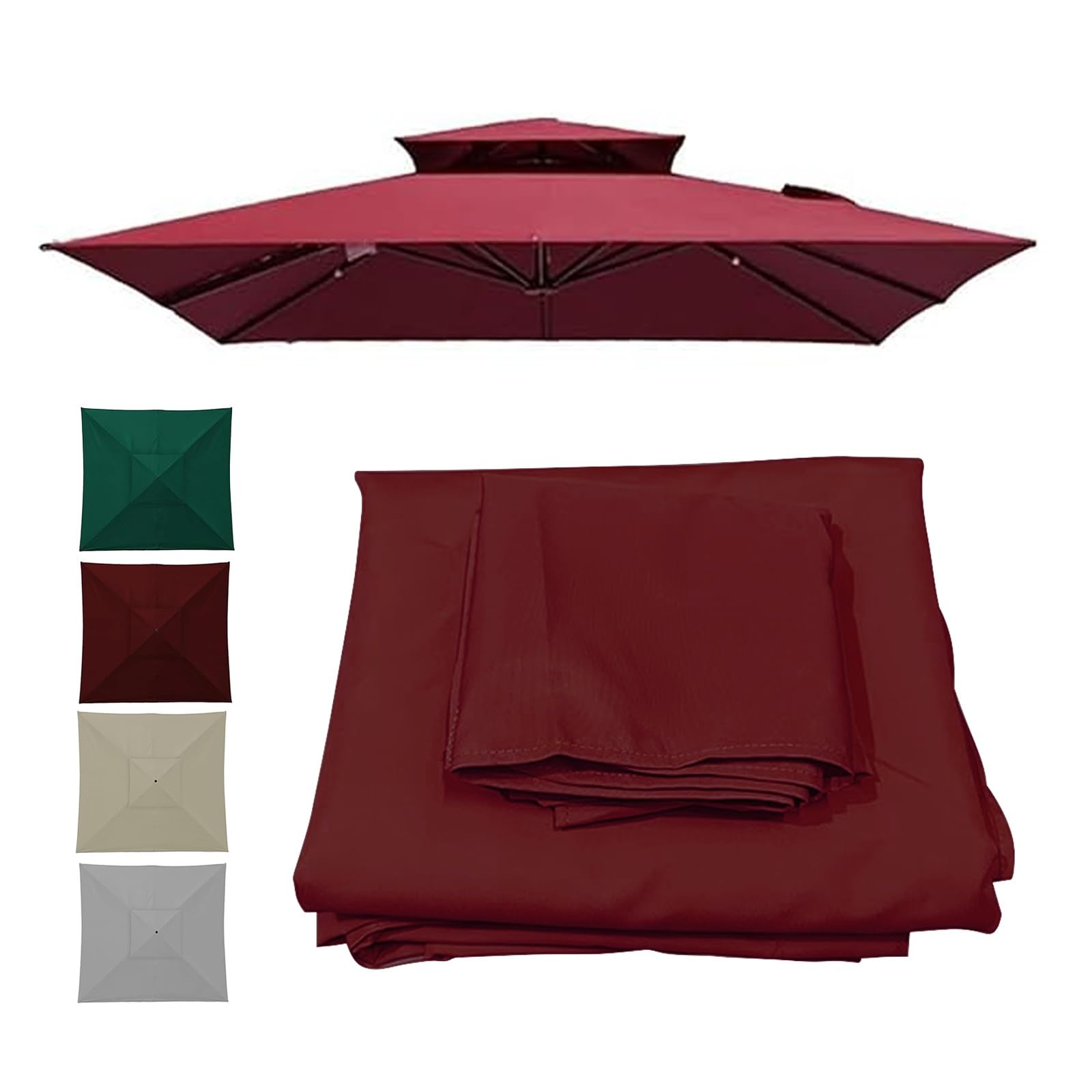 ESOYAWE Waterproof Covers 2PCS 4x3m Outdoor Market Patio Table Umbrella Replacement Canopy 12 Ribs, Square Garden Cantilever Parasol Replacement Cloth Polyester Sun Shade Fabric(Dark-Red,2.5x2.5m)