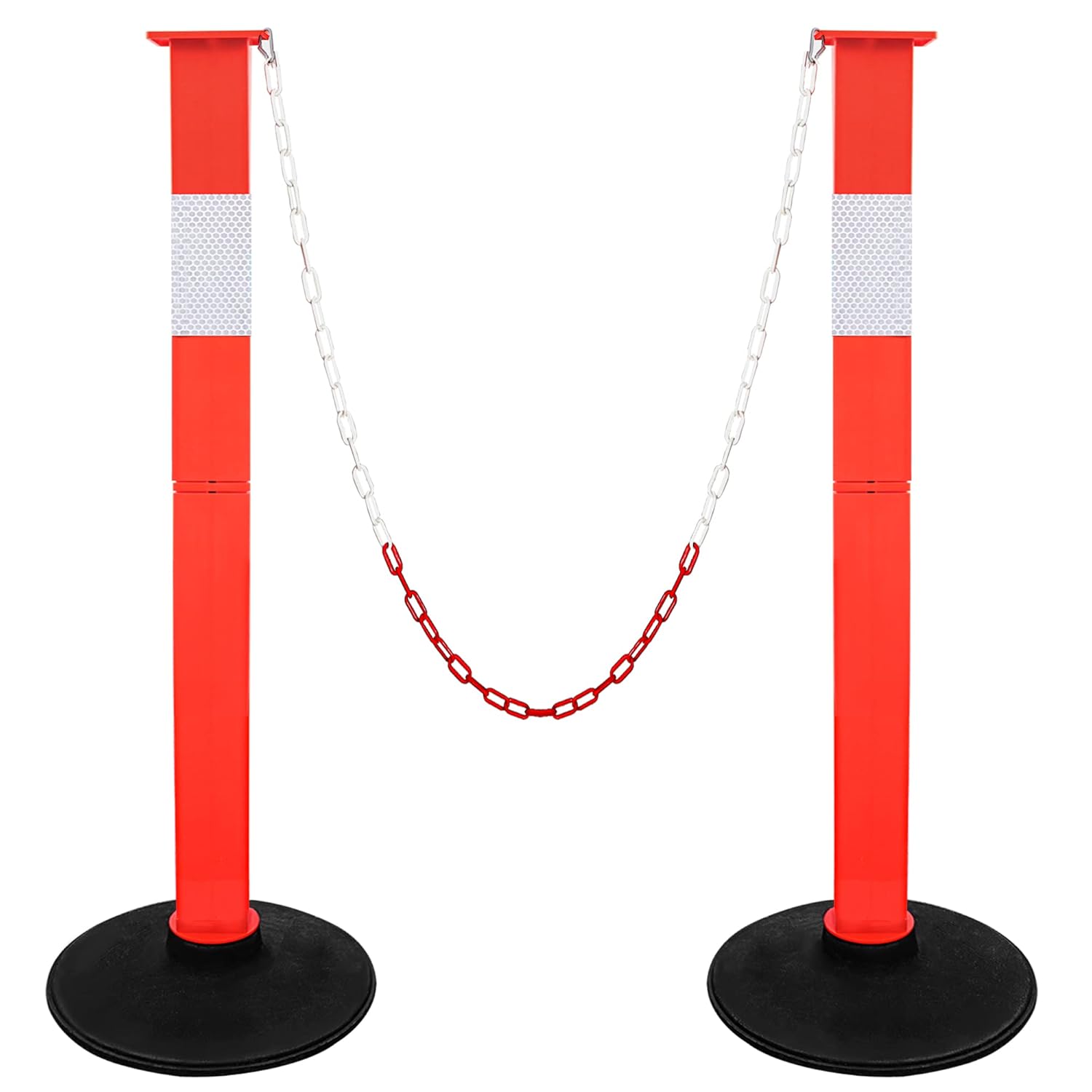 Adjustable Traffic Delineator Post with Rubber Base & Reflective Collars, Orange Safety Parking