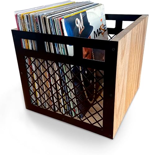 Miniatura 5 de Almacenamiento de discos de vinilo, caja de discos de vinilo LP para hasta 50 álbumes, caja de almacenamiento de madera maciza - Almacenamiento de