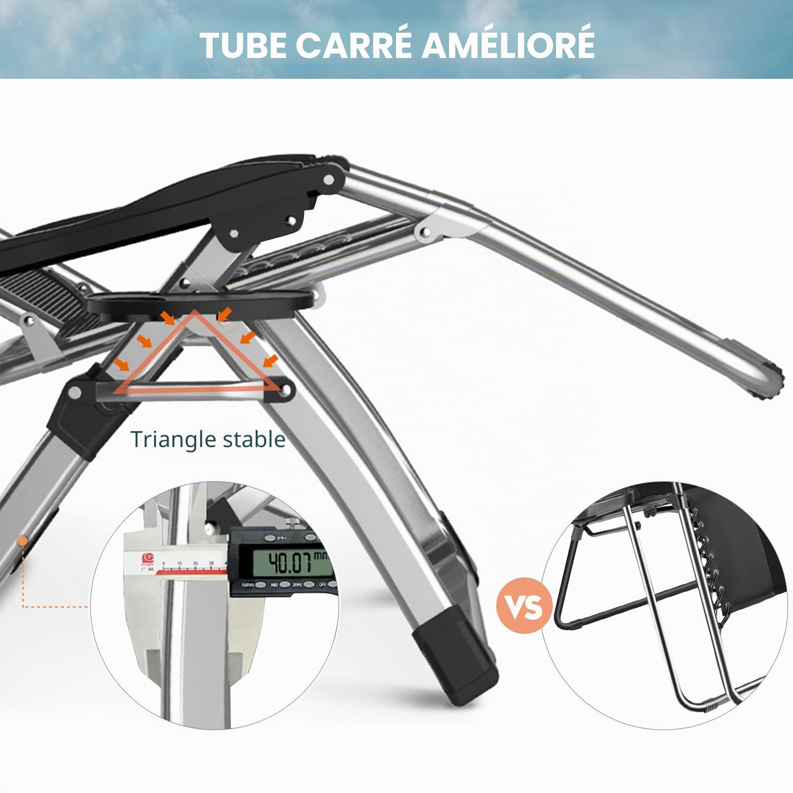 MOPHOTO Zero Gravity Chaise inclinable pliante avec coussinet et poche latérale, charge de 200 kg, parfaite pour la sieste, le salon, le balcon, le jardin, la terrasse