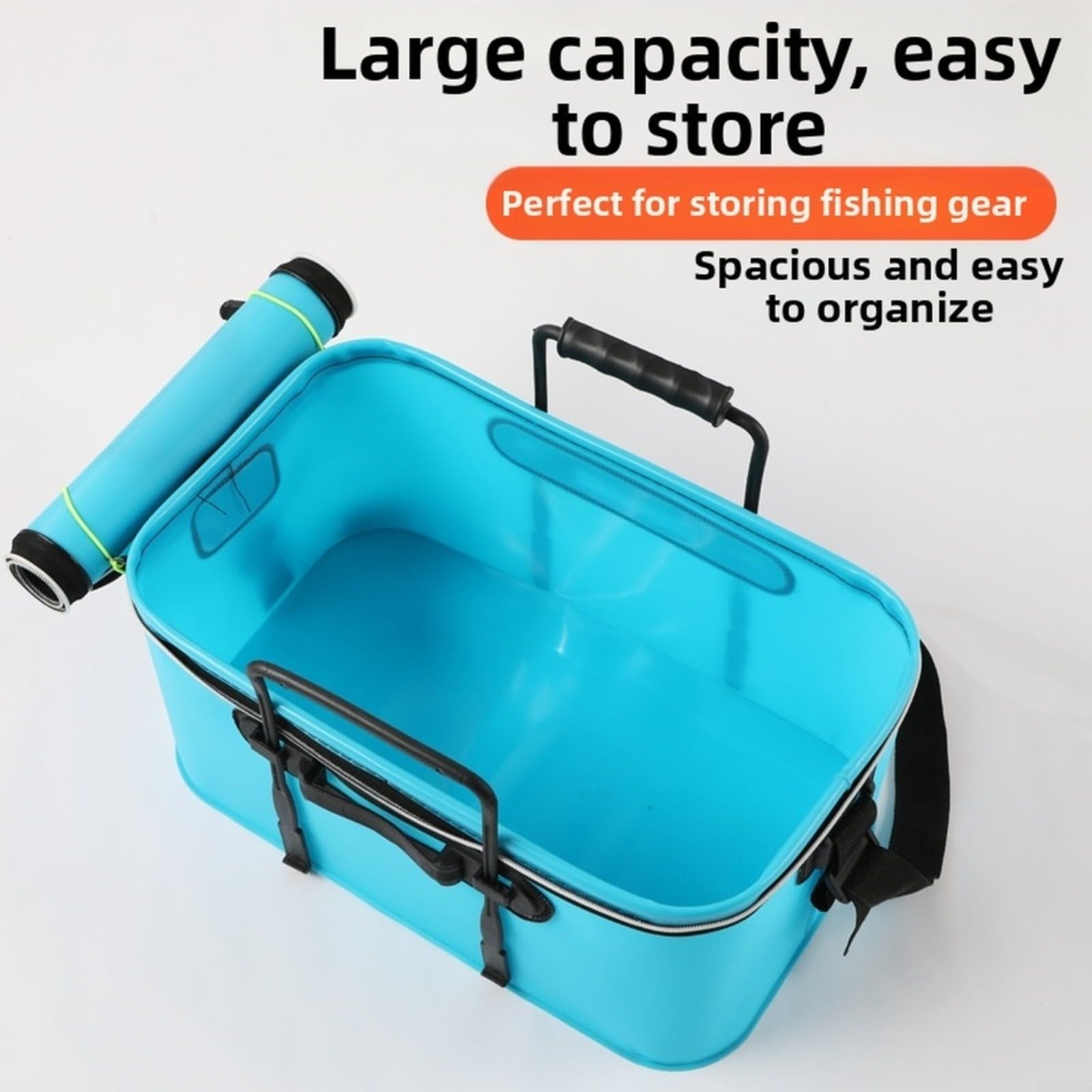 Cubo de pesca plegable EVA portátil para livewell con correas de hombro para pescadores al aire libre almacenamiento de peces vivos negro 35 x 24 x 22 cm (gris)