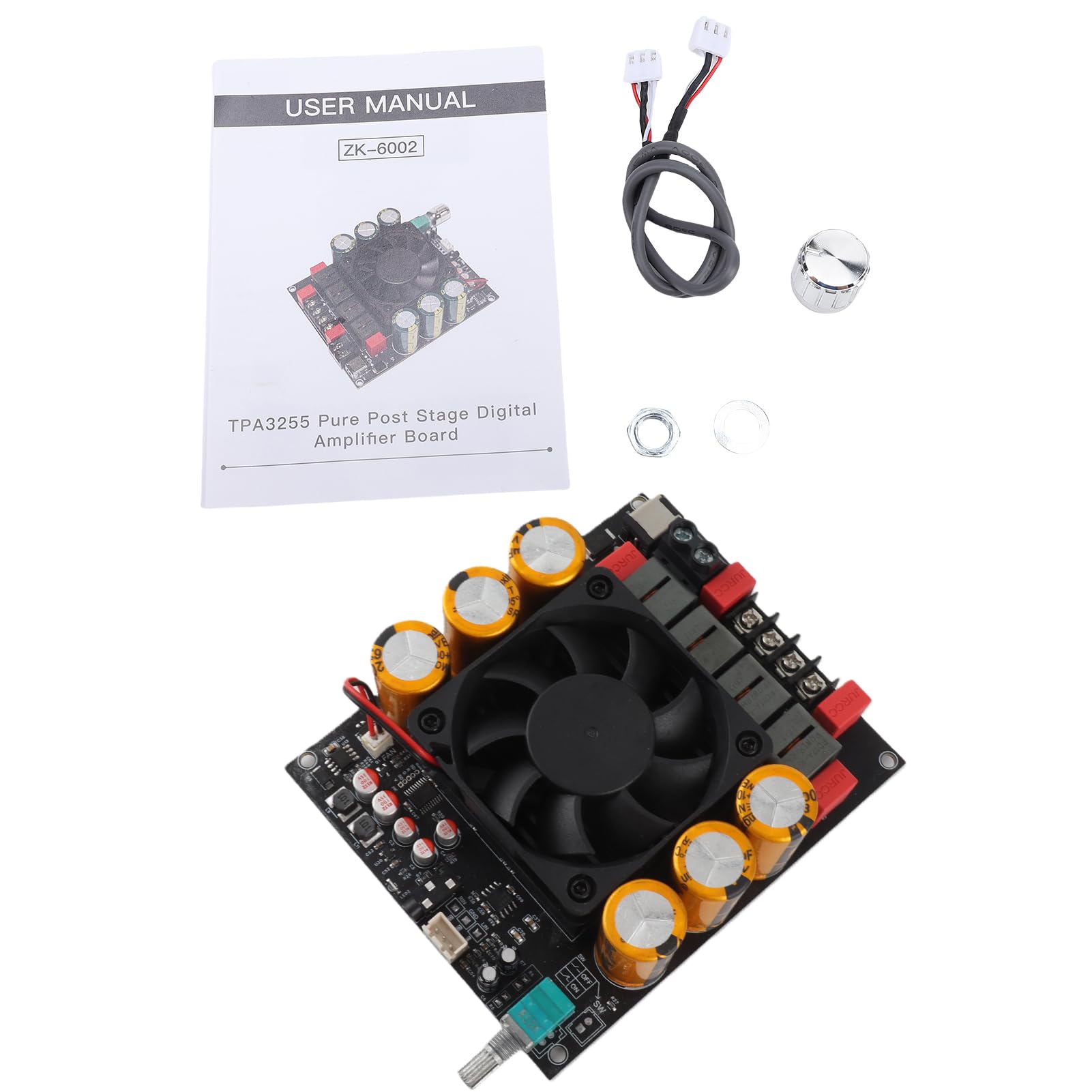 Luocute Carte Amplificateur TPA3255, Amplificateur de Puissance Numérique Haute Puissance 600 W + 600 W avec Ventilateur à Température Contrôlée et Dissipateur de Chaleur pour (ZK-6002)