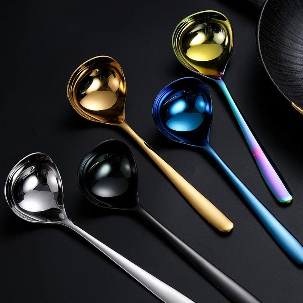 大さじ スタイリッシュでカラフルなステンレス鋼のお玉、家庭用長柄スプーン、調理用および食用スプーン (8インチ) キッチンとレストラ