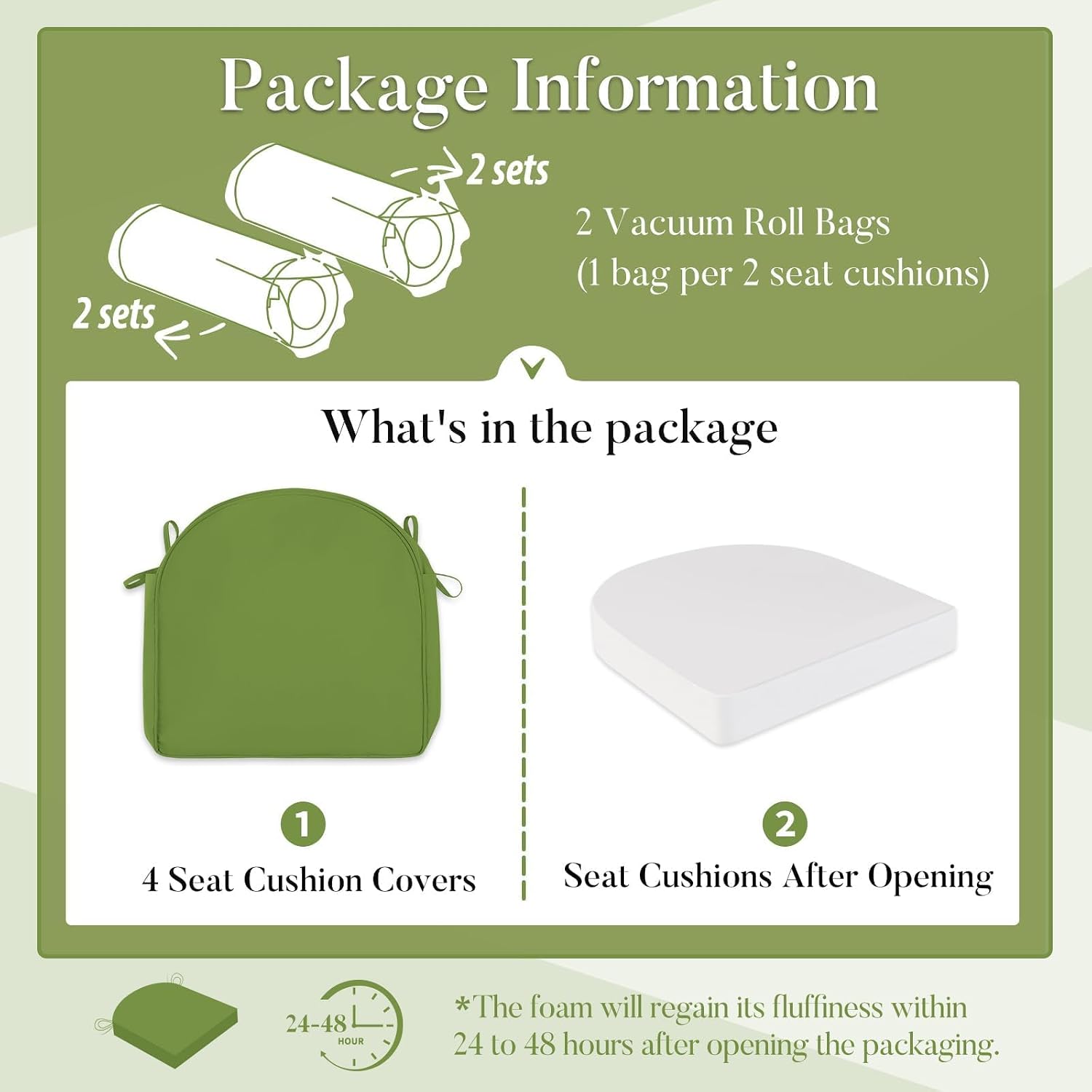 Basic Beyond Outdoor Cushions for Patio Furniture Waterproof Outdoor Chair Cushions Set of 4-19 x 19 x 3 Inch Thick Patio Chair Cushions with Adjustable Ties, Apple Green