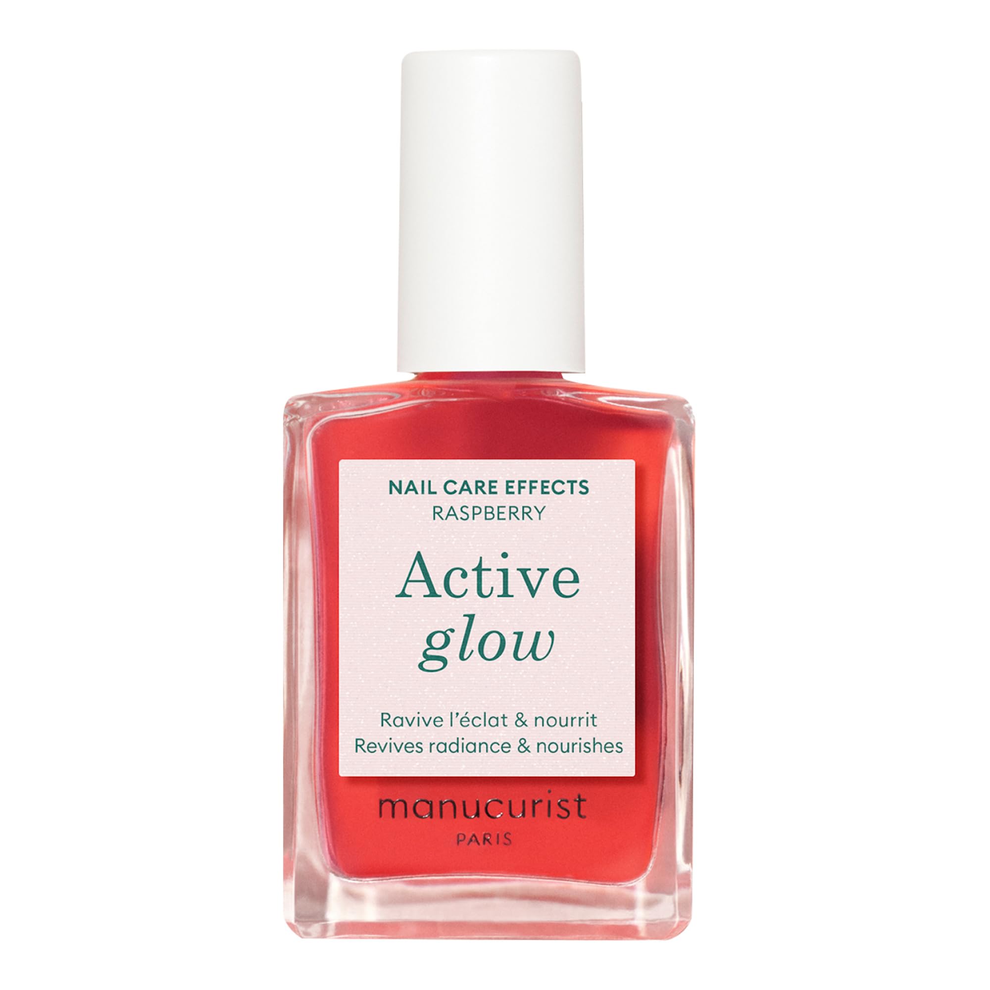 Manucurist Active Glow Raspberry Nail Polish & Care - Ultra-Glowy 2 in 1 Nail Concealer & Care - Plant-Based Ingredients: Sweet Almond Oil, Raspberry
