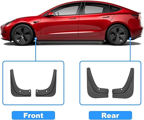 Miniatura 9 de KUNIST 4 unidades de aleta de barro mejoradas para Tesla Model 3 Highland 2024, sin perforación, protectores contra salpicaduras para guardabarros