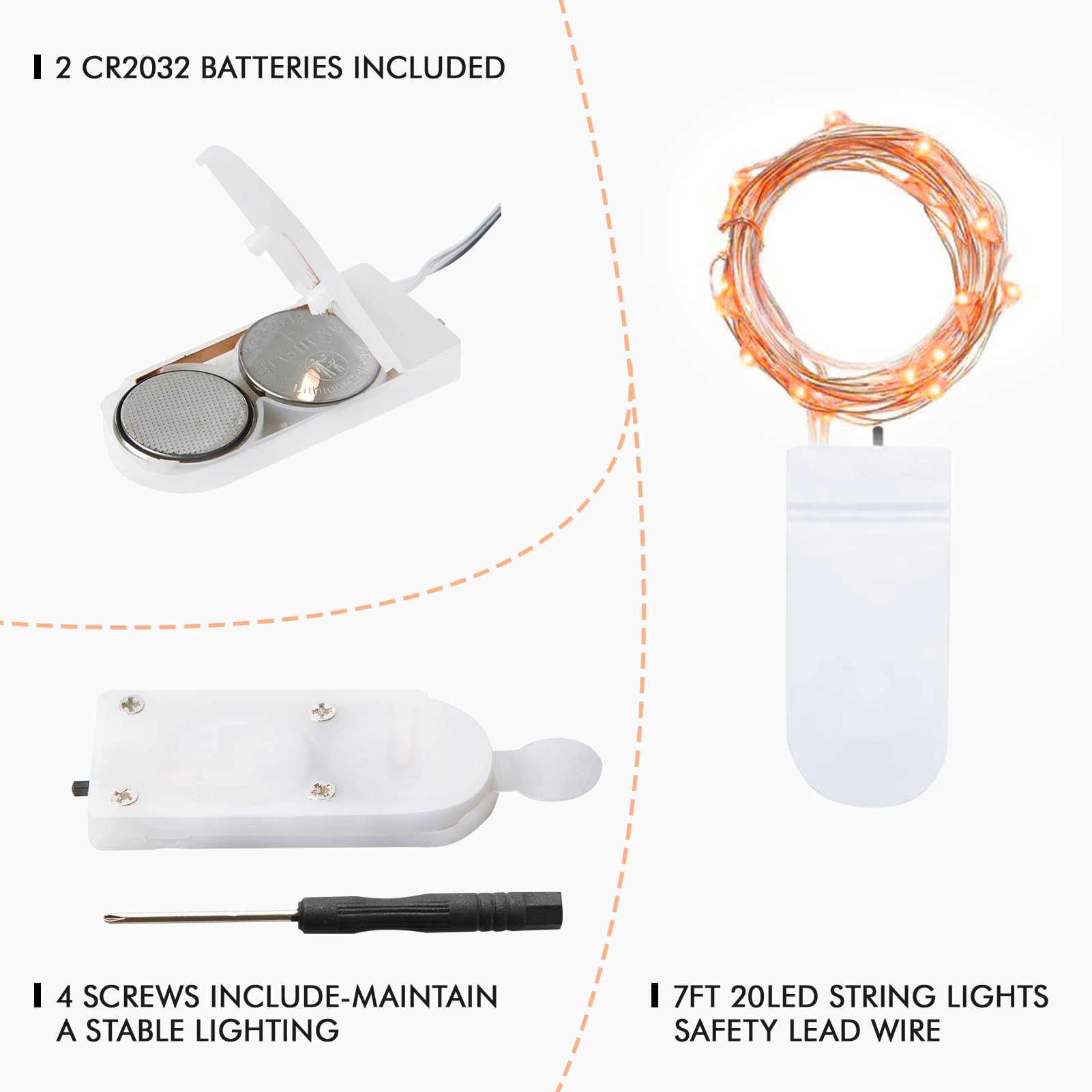 24 Stück Gelbe LED-Lichterkette (20 LEDs) – 3 Modi, Batteriebetrieben, Wasserdicht, Für Einmachgläser & Dekoration