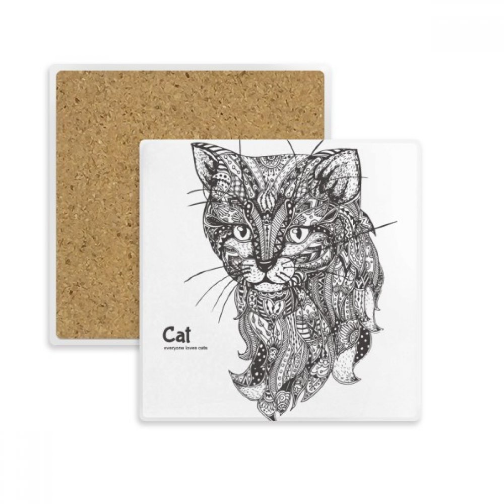 Chat peinture humaine calme CARRÉ coaster tasse porte absorbant pierre
