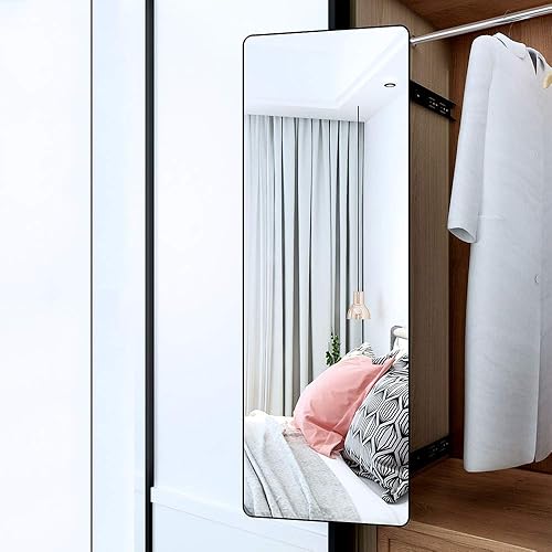 Miniatura 6 de Espejo de armario con marco de aluminio, pantalla ancha, esquinas redondeadas, espejo de tocador incorporado