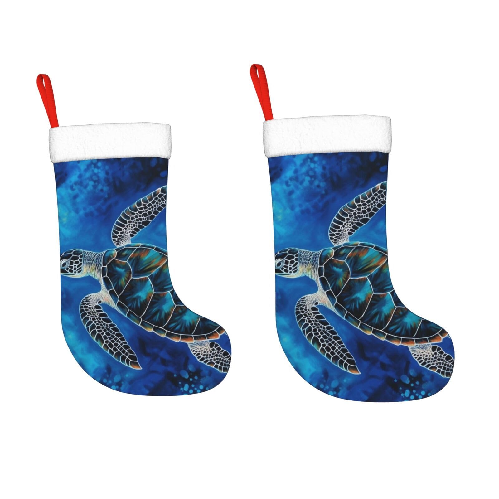 KLOPH 2 Pack 18 Inches Christmas Stockings Personalized Sea Turtle-Blue Xmas Stocking Hanging Decoration Fireplace Stocking for Holiday Xmas Tree Christmas Fireplace Decor Gifts