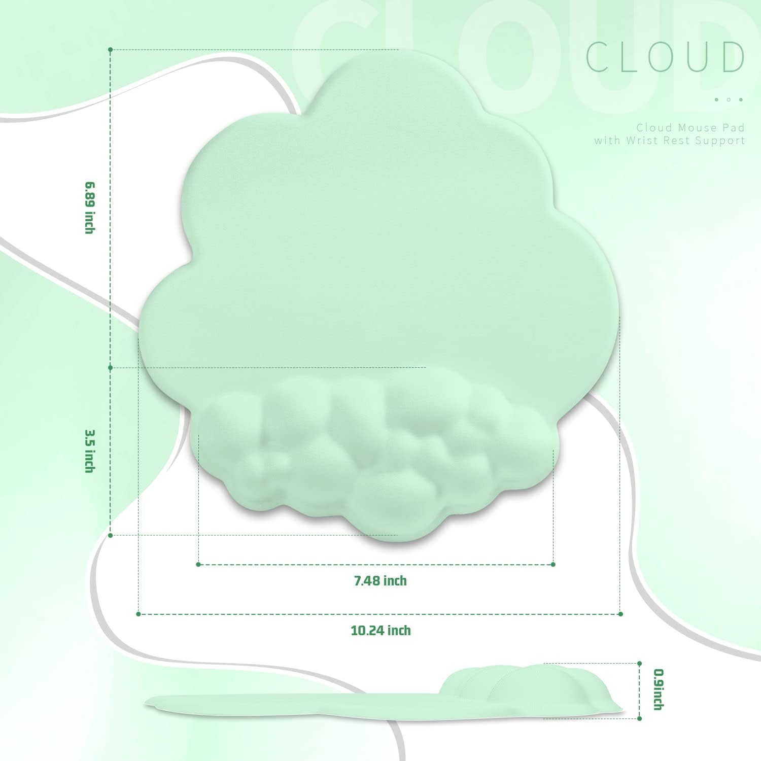 Gaming Mouse Pad Wrist Rest,Ergonomic Cloud Wrist Rest Mousepad with Gel Memory Foam,Non-Slip Rubber Base,Comfortable Mouse Pad for Home Office,Laptop,Mac,Lightweight,Easy Pain Relief (Light Green) 10 610ch+FuJPL. AC SL1500