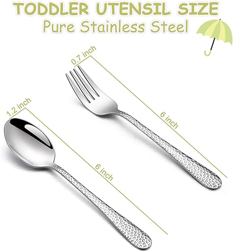 Miniatura 2 de TeamFar Utensilios para niños, cubiertos de acero inoxidable para niños, cucharas y tenedores para autoalimentación en casa y preescolar