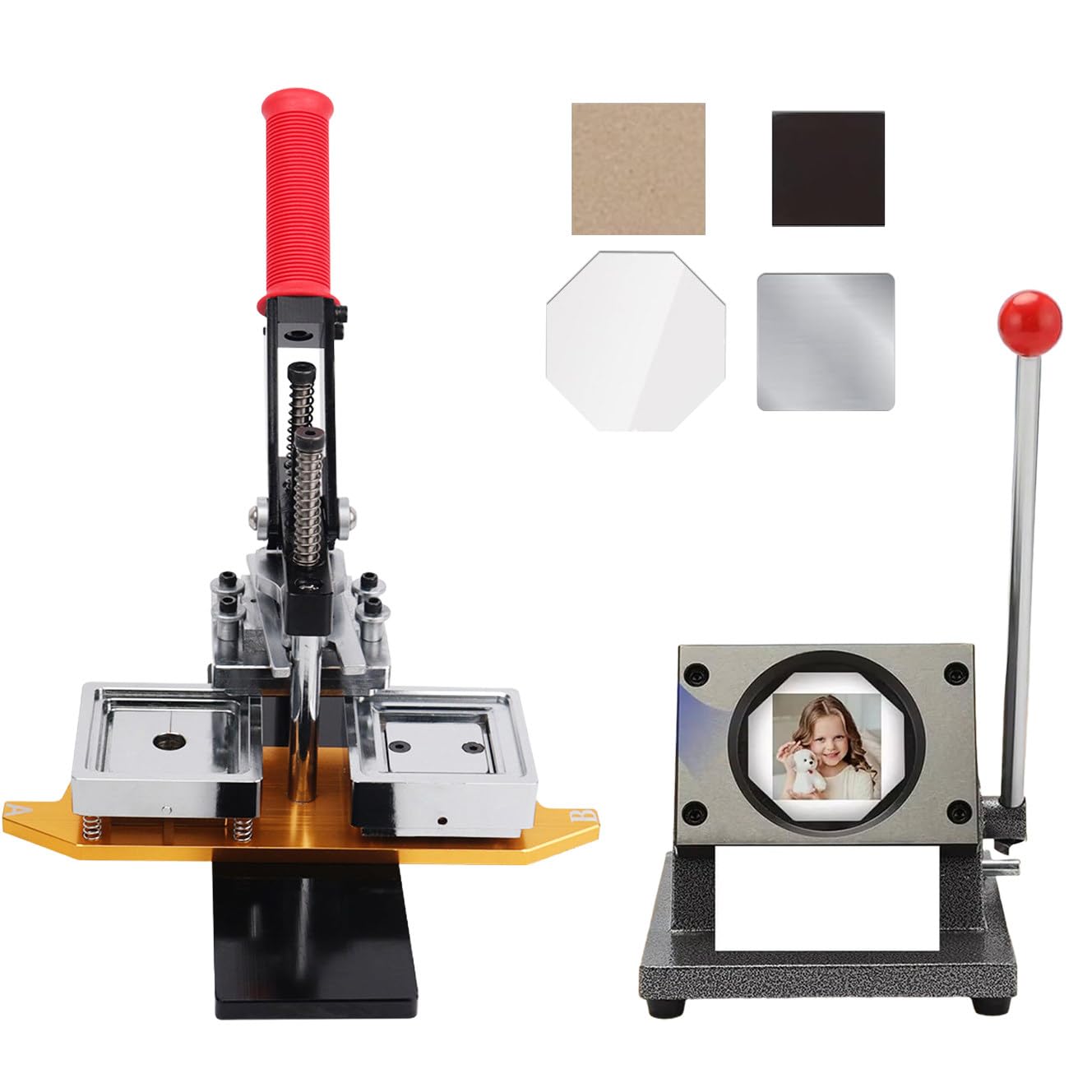Paquete de máquina para hacer imanes DIY con prensa cuadrada + cortador de Papel + Kit de 200 suministros, imanes de fotos DIY para nevera
