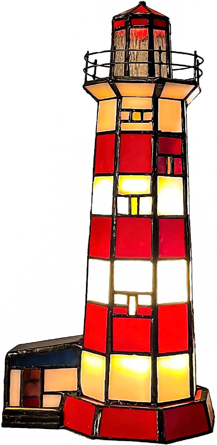 L10941 Sambro Island Lighthouse Tiffany Style Stained Glass Accent Table Lamp for Home Decor