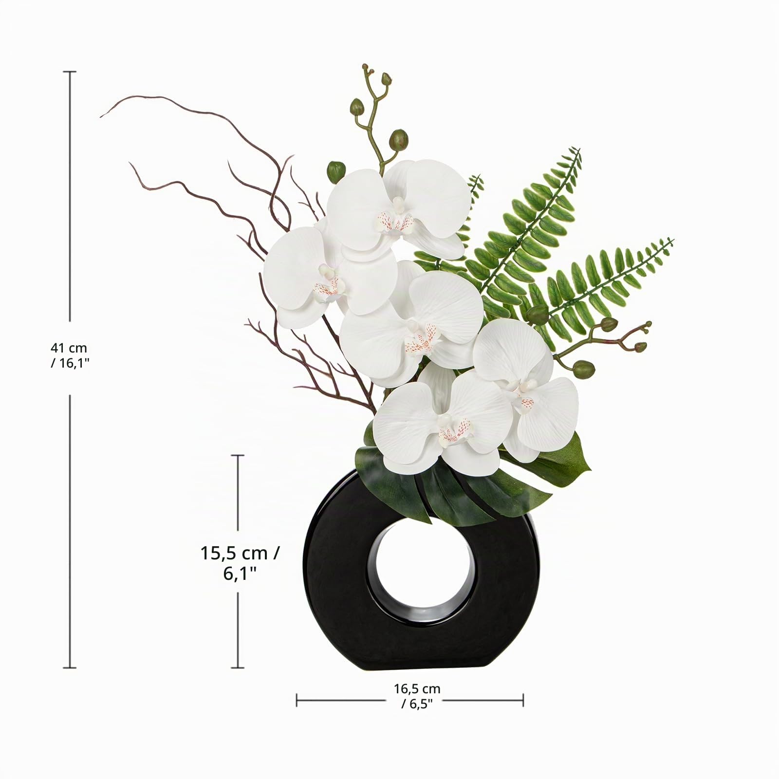 Pianta Orchidee Artificiale Con Ciambella in Ceramica, Vaso Decorativo, Fiori Real-Touch Come Veri, Decorazione da Tavolo, Davanzale, Altezza 41
