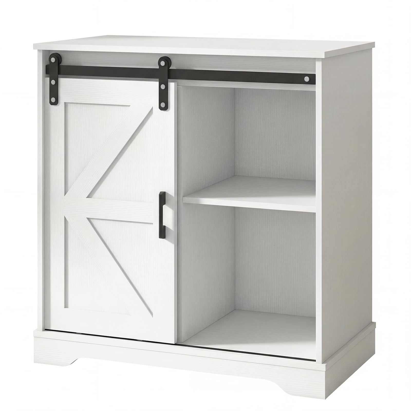Panana Sliding Barn Door Buffet Sideboard Storage Cabinet Home Bar Kitchen Farmhouse Style (White)