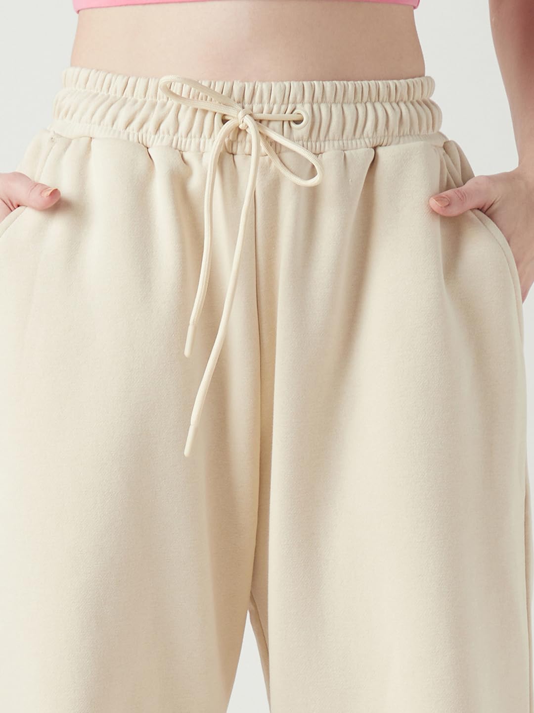 Bewakoof Pantalones deportivos de polialgodón para mujer, de tiro medio, muy holgados, cintura elástica ligera y flexible con cordón, pantalones deportivos casuales relajados, bolsillos laterales