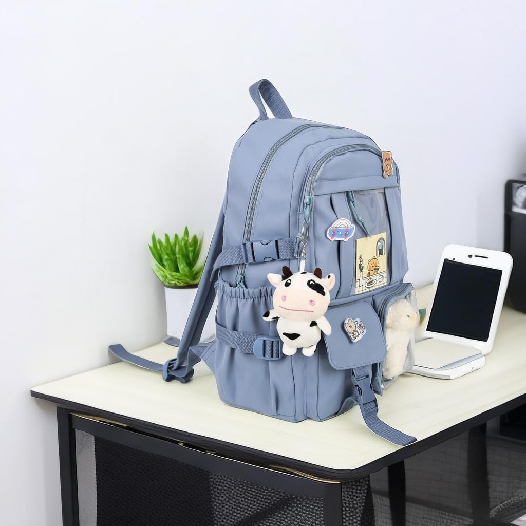 Kawaii Aesthetic Backpack with Bear Plush & Pin Accessories image 2