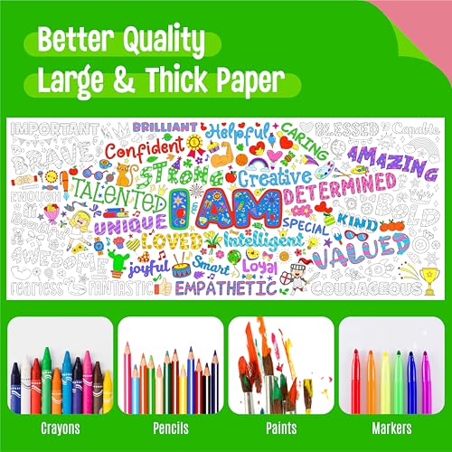 Image of Jumbo Size Coloring Poster, Large Positive Affirmation Coloring Paper, Motivational DIY Painting Drawing Paper Banner /Tablecloth for Kids, Classroom, School, Party Supplies, Wall Decor (75 inch x 31 inch)