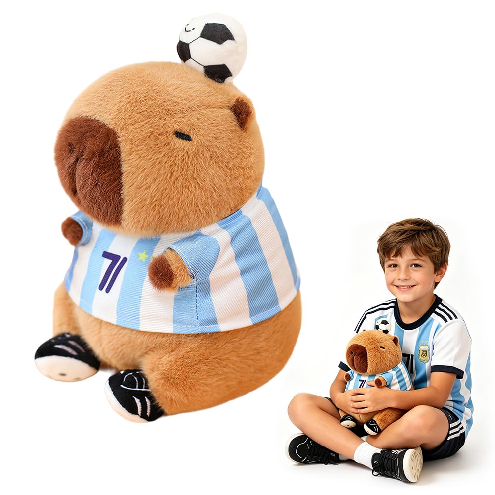 Nzkeuf Capybara Plush, 23 CM/9 INCH Cute Football Plushies Cartoon Rodent Plush Toy Stuffed Animal Realistic Doll Toy, Simulation plushies Pillow Birthday Kids and Adults