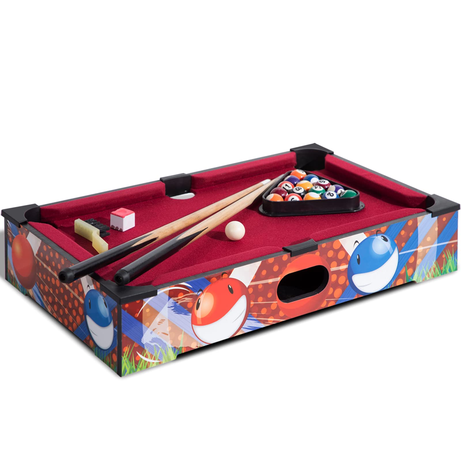 20" Mini Pool Table Set, Small Tabletop Pool Table for Kids, Portable Billiards Game Includes Small Billiards Balls, Pool Cues, Triangle Rack, Chalk, Brush for Family