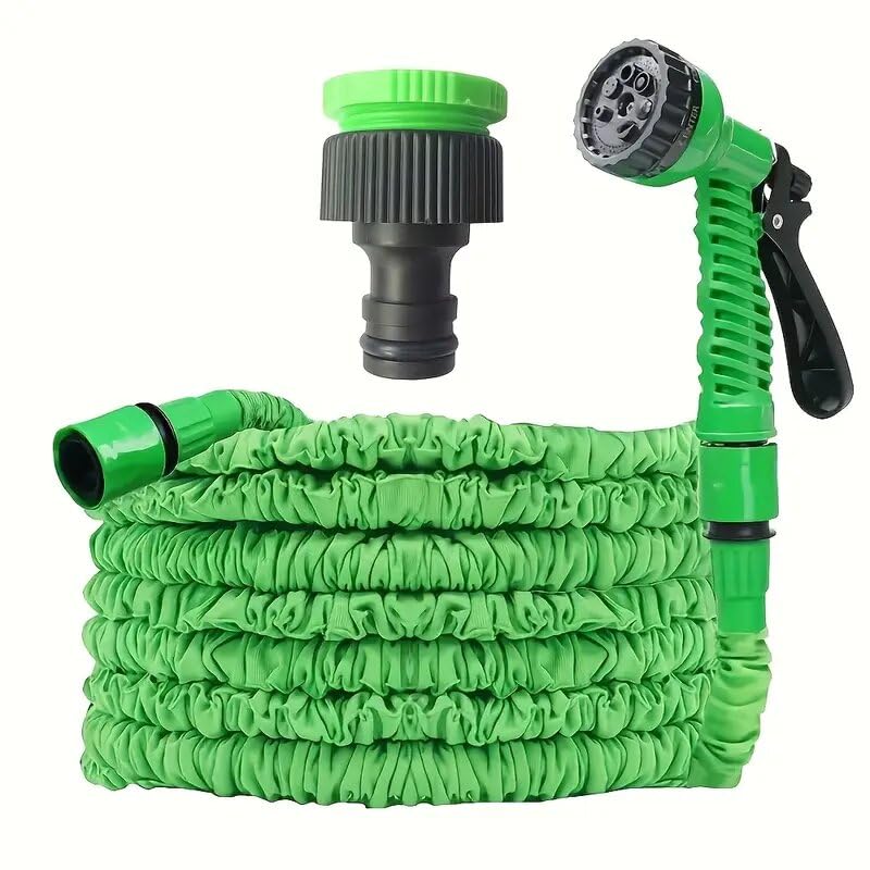 100FT Expandable Garden Hose Pipe, Flexible Expanding Magic Hose with 3/4", 1/2" Fittings, Garden Hose with 7 Function Spray Nozzle Water-Saving Design for Garden, Car, Pet (Green)