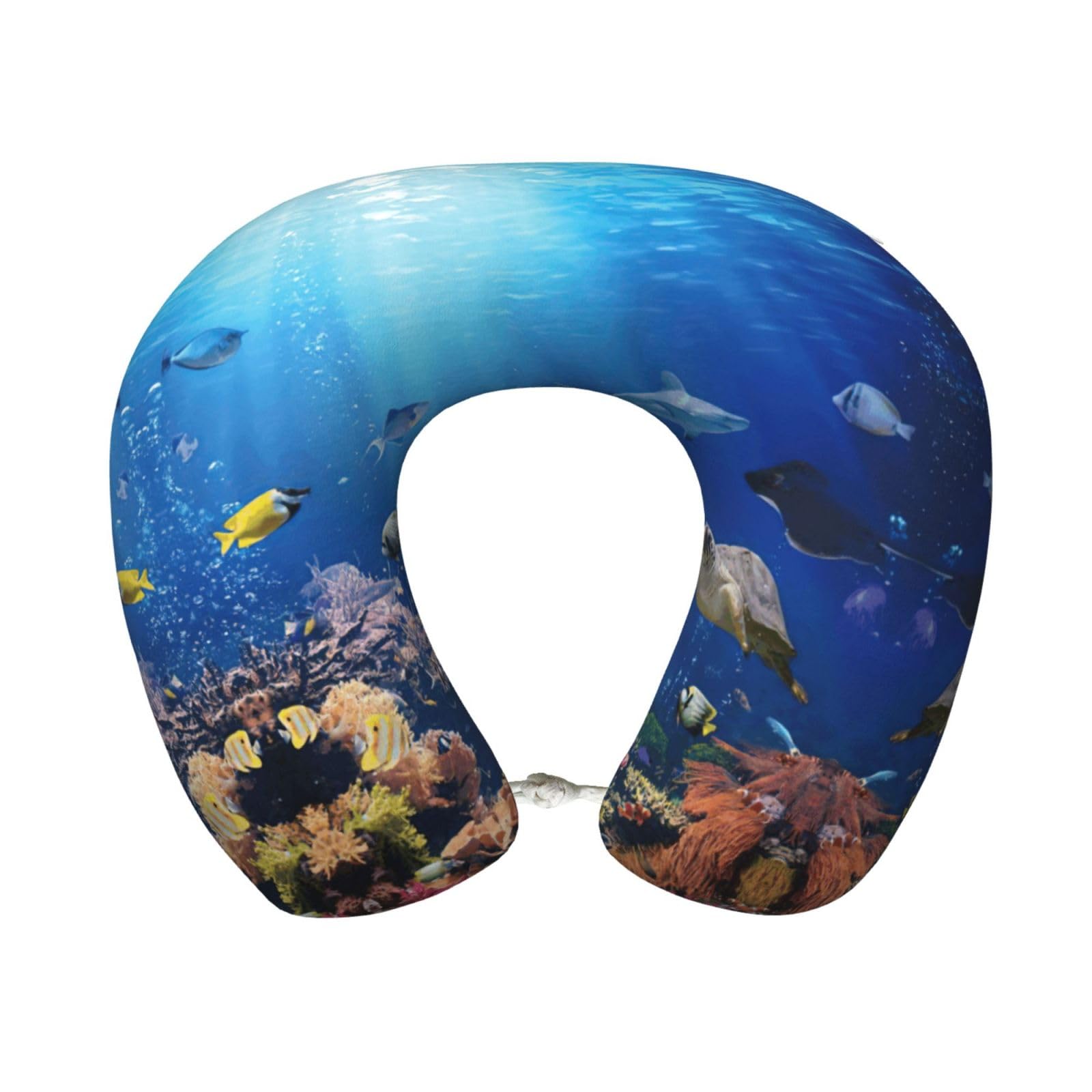 ASFgda U-Shape Memory Foam Ocean Tropical Fish Turtle Shark Print Travel Pillow,Neck Support,Washable Cover For Airplane Car Home Office