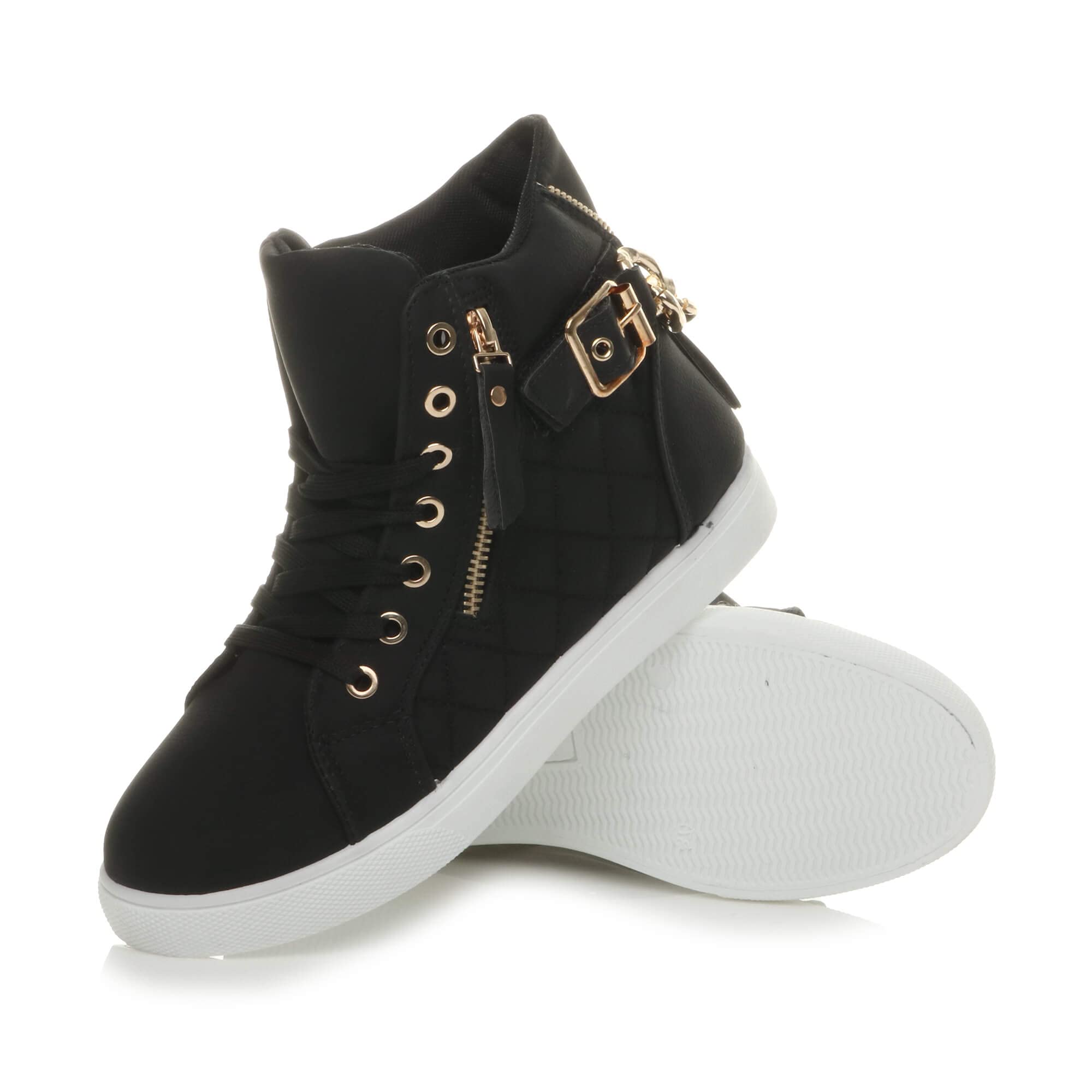 Womens Ladies Flat lace up hi high top Chain Zip Pumps Trainers Shoes Ankle Boots Sneakers Size