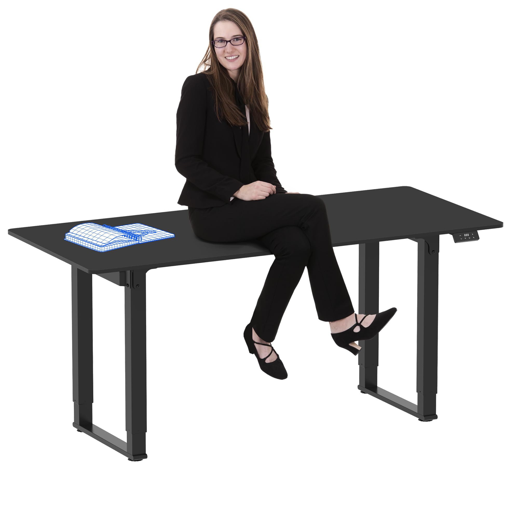 FLEXISPOT Electric Standing Desk 140x70cm with 4-legs and Dual Motors, Dining Room Table, Height Adjustable Desk for Home Office, Black