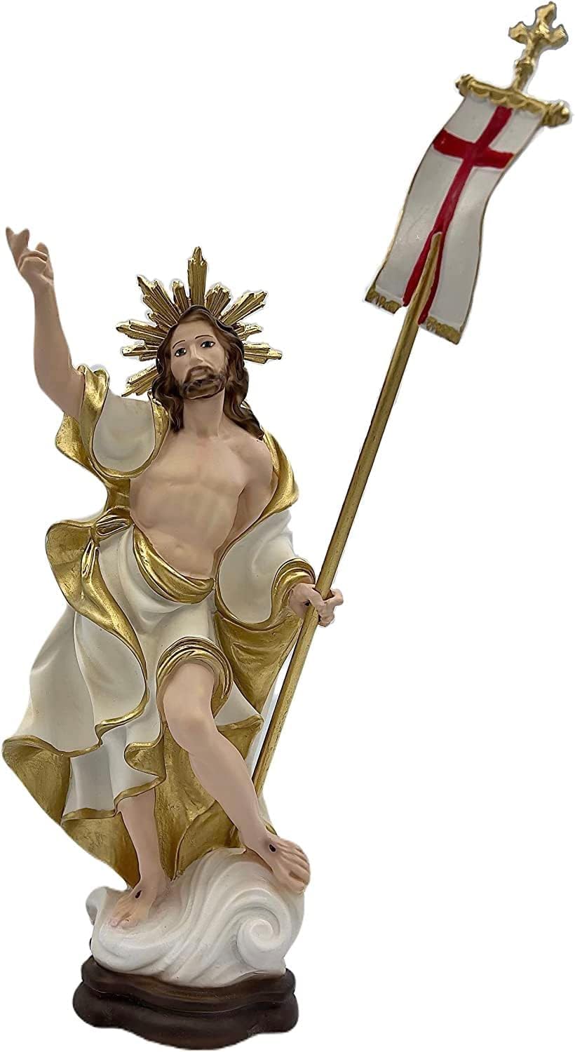 Statua Gesù Risorto cm 32 (12,60'') in resina piena prodotto artigianale decorato a mano
