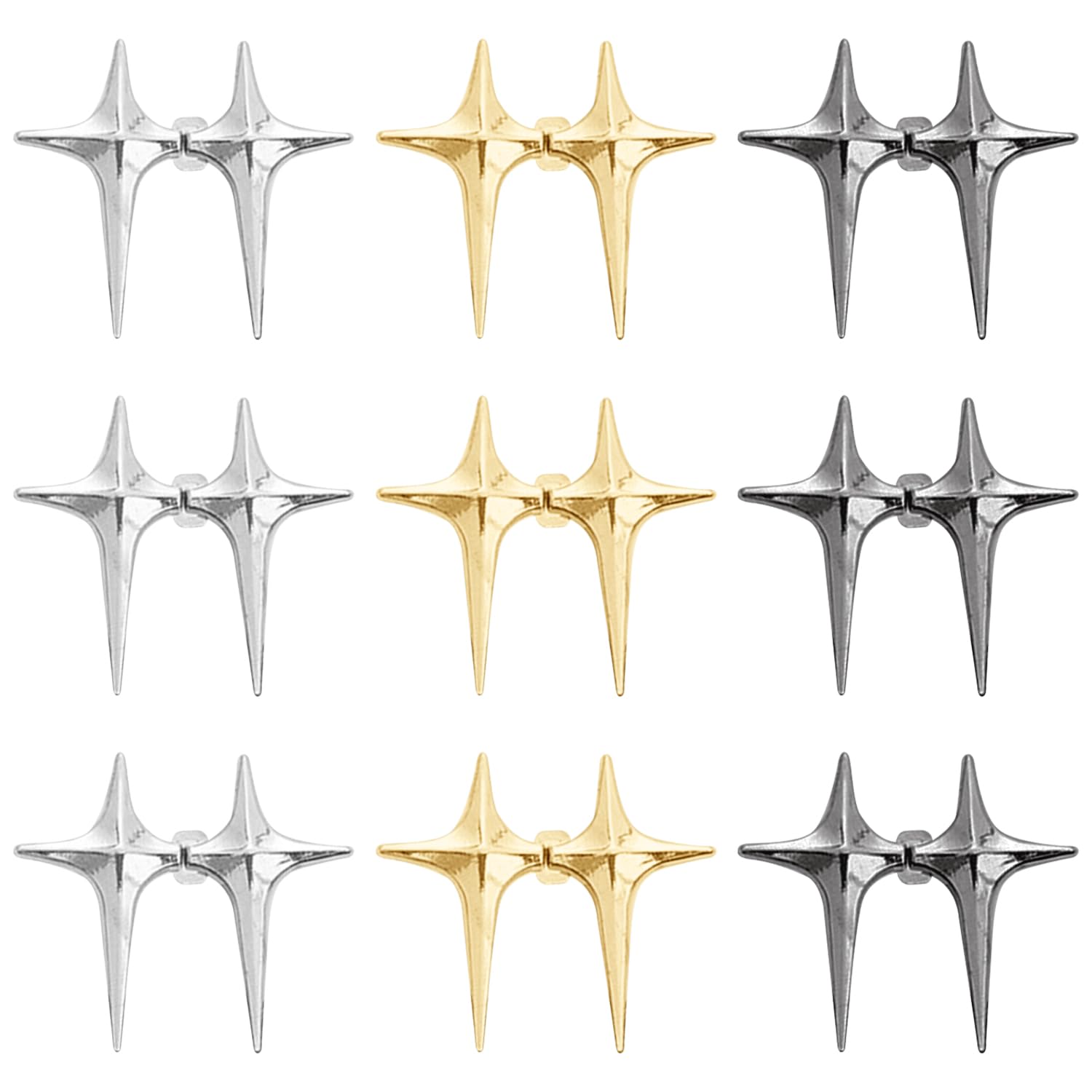 Syeycw Black, Silver, Gold 9 Pairs Four-Pointed Star Waist Tightener Clips, Adjustable Jean Waistband Tightening Clips, Reusable Pants Button Adjuster, Detachable Decorative Pant Buttons Pins, For Jeans, Trousers, Skirts
