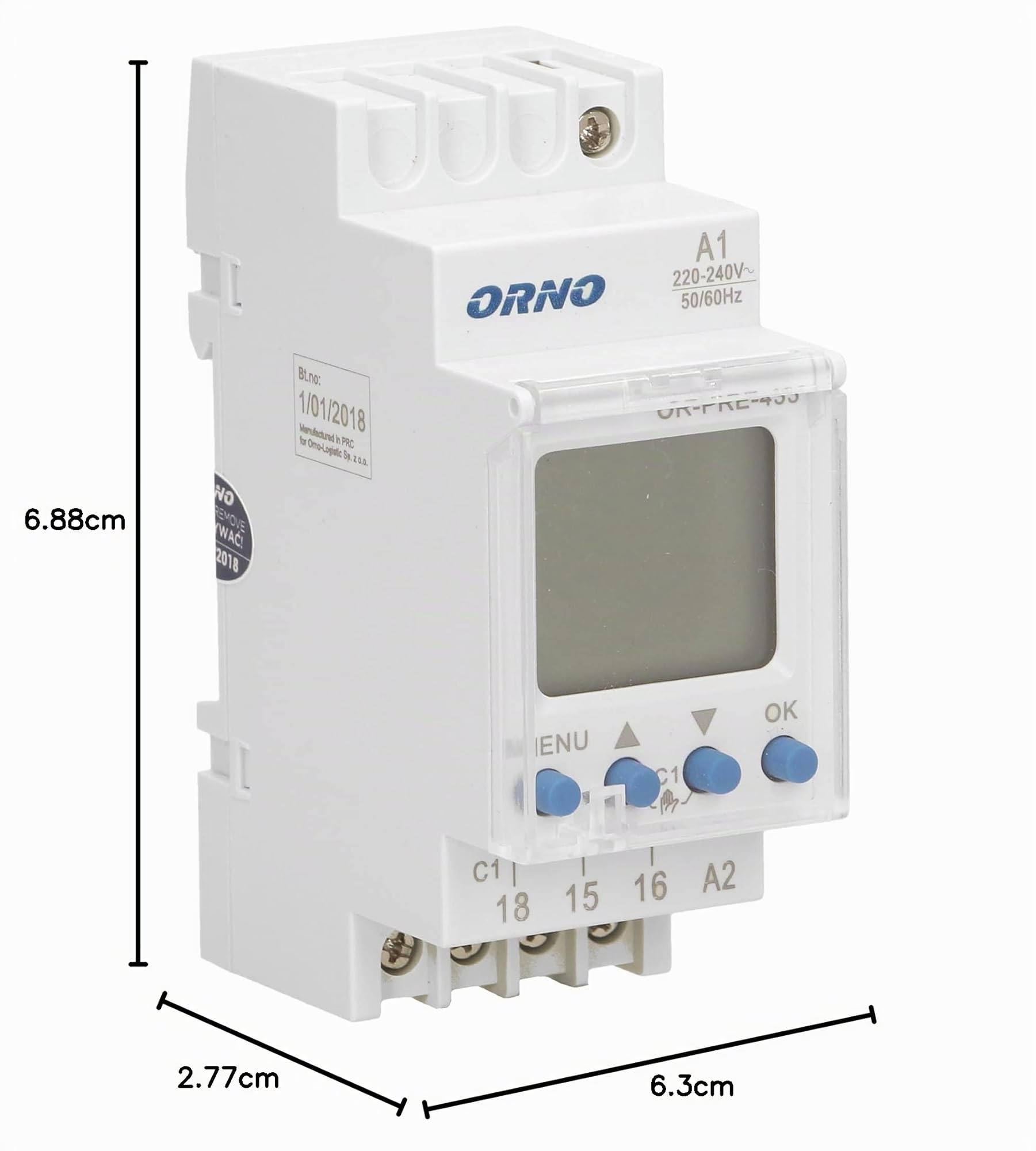 ORNO PRE-433 Minuterie Relais Temporisé Minuteur Numérique pour Montage sur Rail DIN Indicateur LED avec 52 Programmes Programmable