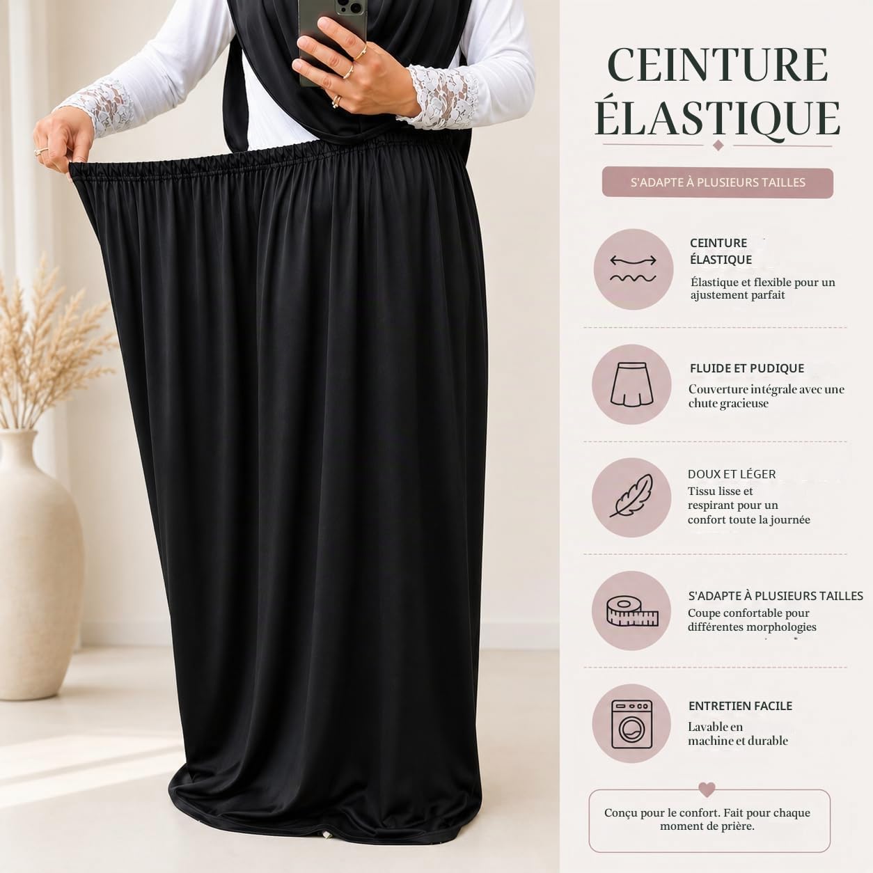 Inissia Ensemble de 2 pièces pour la prière, foulard Khimar et jupe en lycra extensible pour usage quotidien/maison/travail/voyage/hajj/umrah/mosquée/madrassa Taille unique