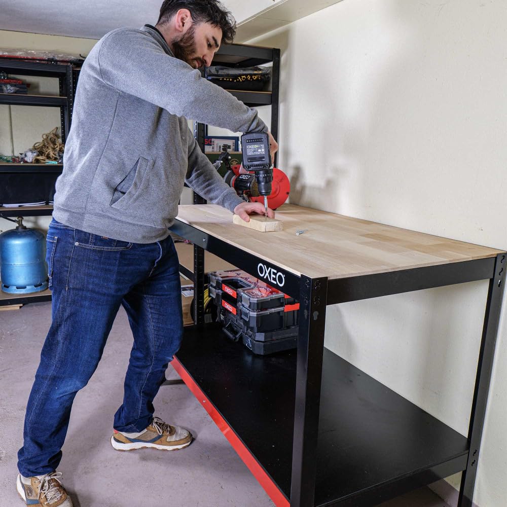 Etabli d'atelier - Table de travail - 120x60x90cm - Structure Acier - Montage sans Vis - Bricolage Atelier Garage