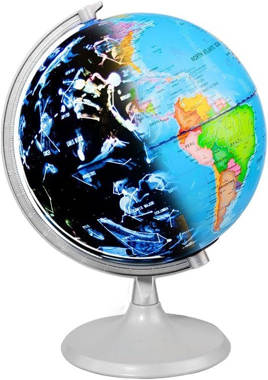 CamKing Illuminated World Globe for Kids, High Clear Map Learning Educational Interactive Globe Night Light LED ,Globe for Home Students Desk Classroom Geography
