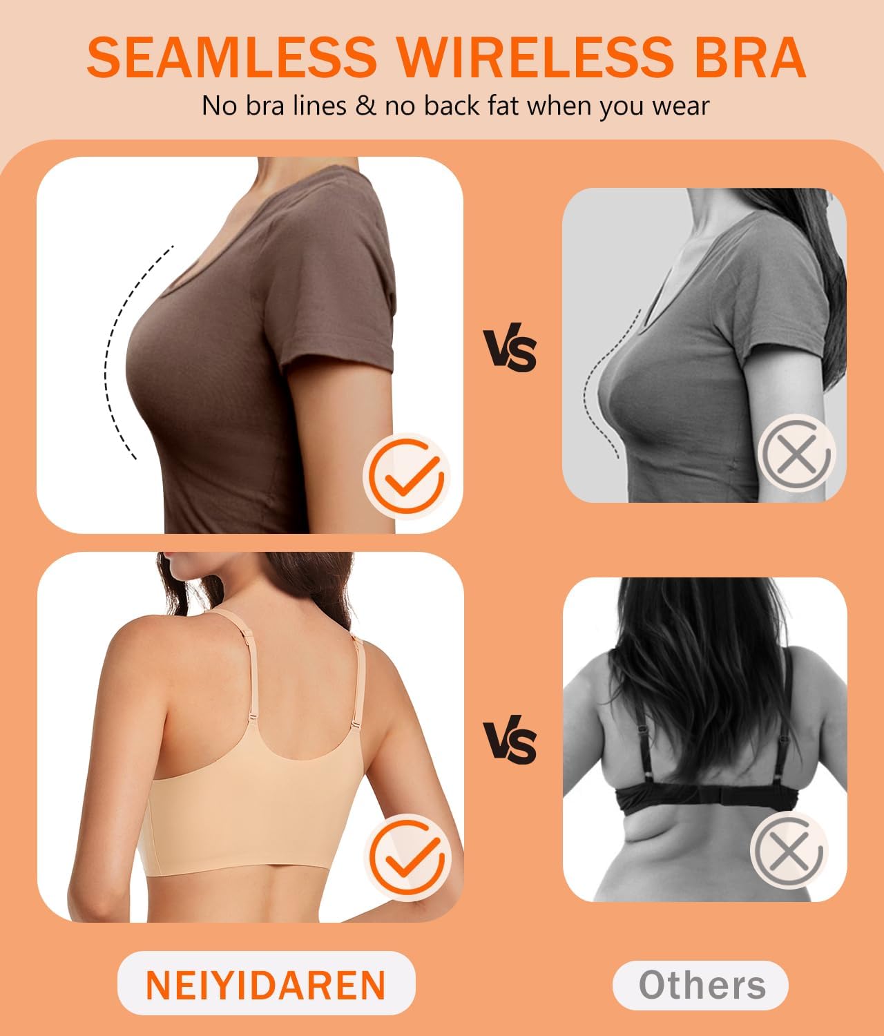 Bras for Women Wireless Seamless No Underwire Comfort Bra, Full Coverage T-Shirt Bra with Natural Lift and Removable Pads - Image 3