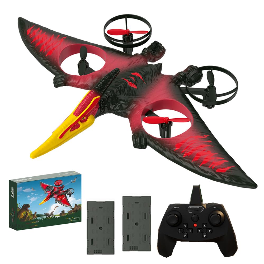 WDDSPSH RC Plane Dinosaur Plane Flying Pterosaur With 2 Batteries 6-axis Gyro Stabilizer Easy to Fly for Beginners Adults (Red)