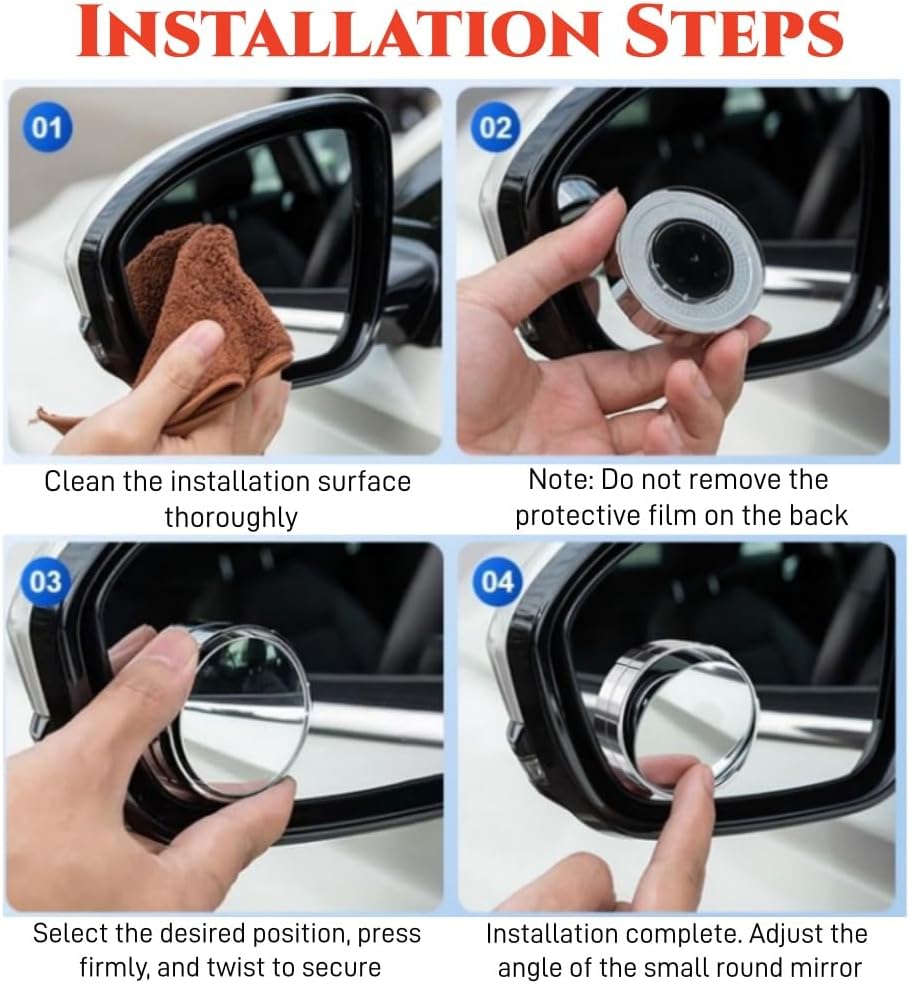 Blind Spot Mirror for BMW F 800 GS Trophy/LS 2018-2025,360° Adjustable Wide Angle Side Rear View Mirror,HD Glass Convex Side Blindspot Mirror,With Vacuum Suction Cup,Pack Of 2,Silver