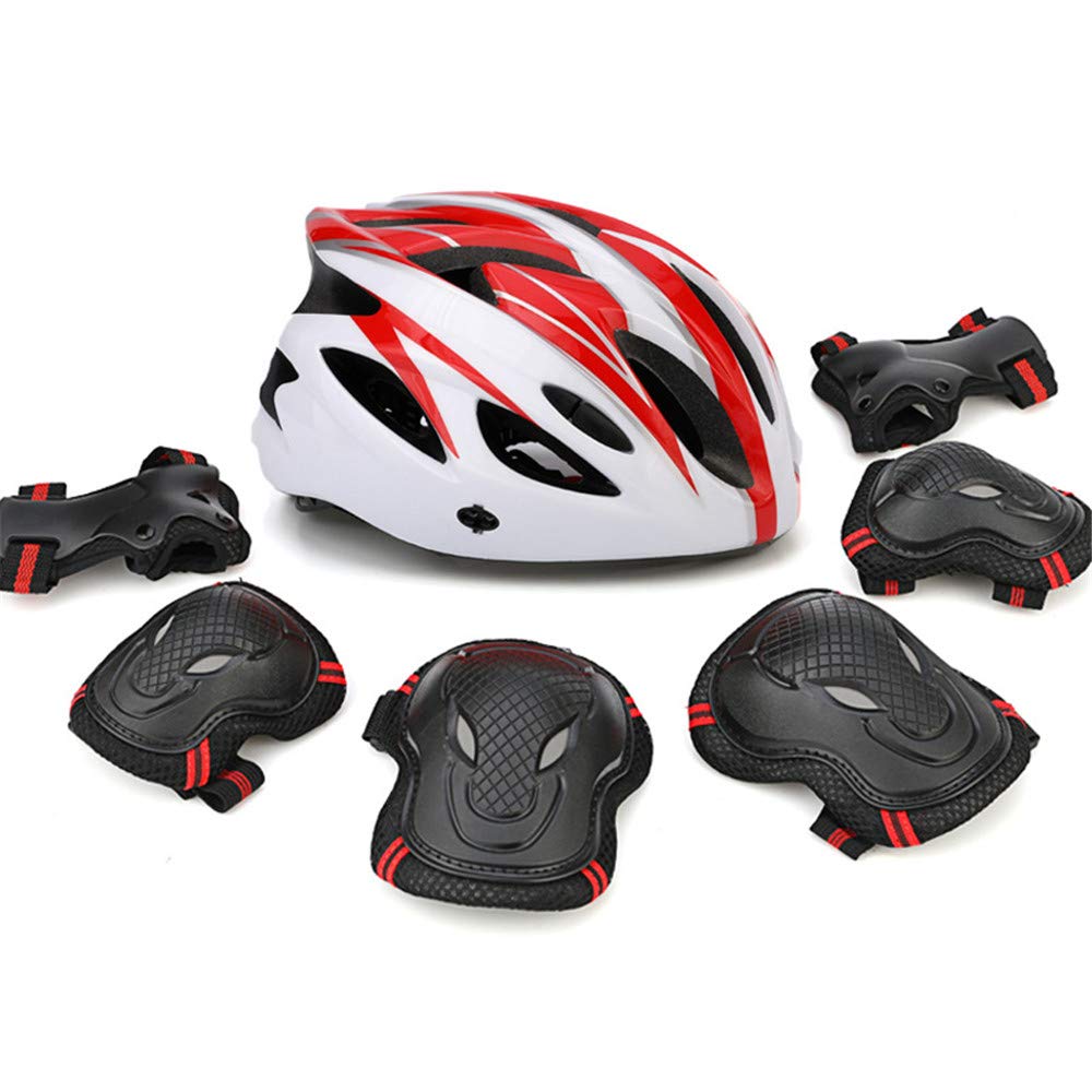 Juego Protectores para Niños, Juego Rodilleras, Equipo Protección, Casco, Muñequeras para Niños, Patín En Línea.,Wite Red,XS