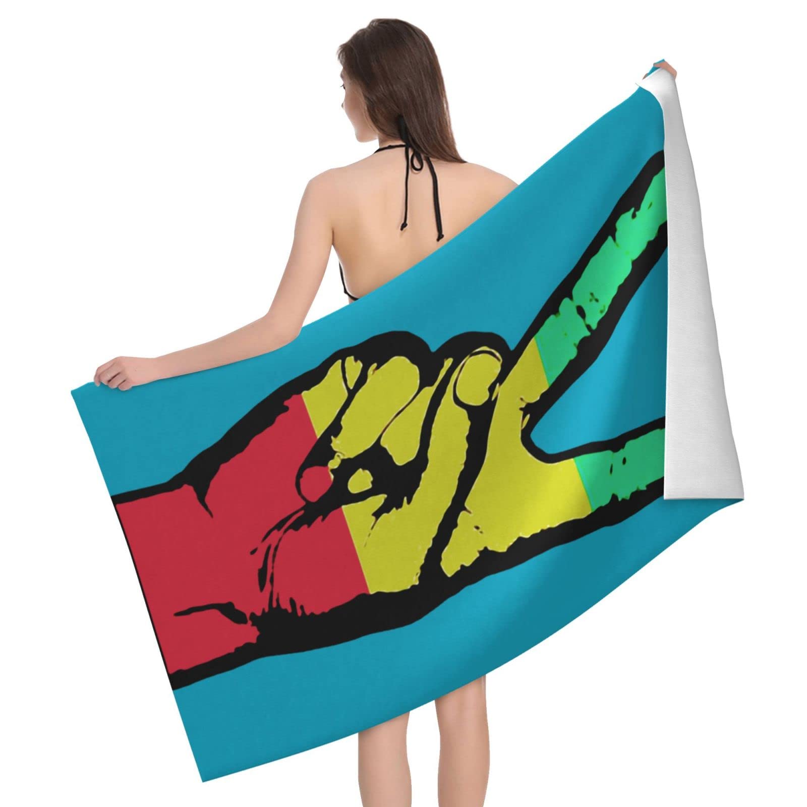 Lawenp Jamaica Finger Beach Towel, Lightweight Sand Free Quick Dry Microfiber Absorbent Bath Towel for Kids, Adults, Swimming, Bath, Yoga, Pool, Travel, Camping 32"X52"