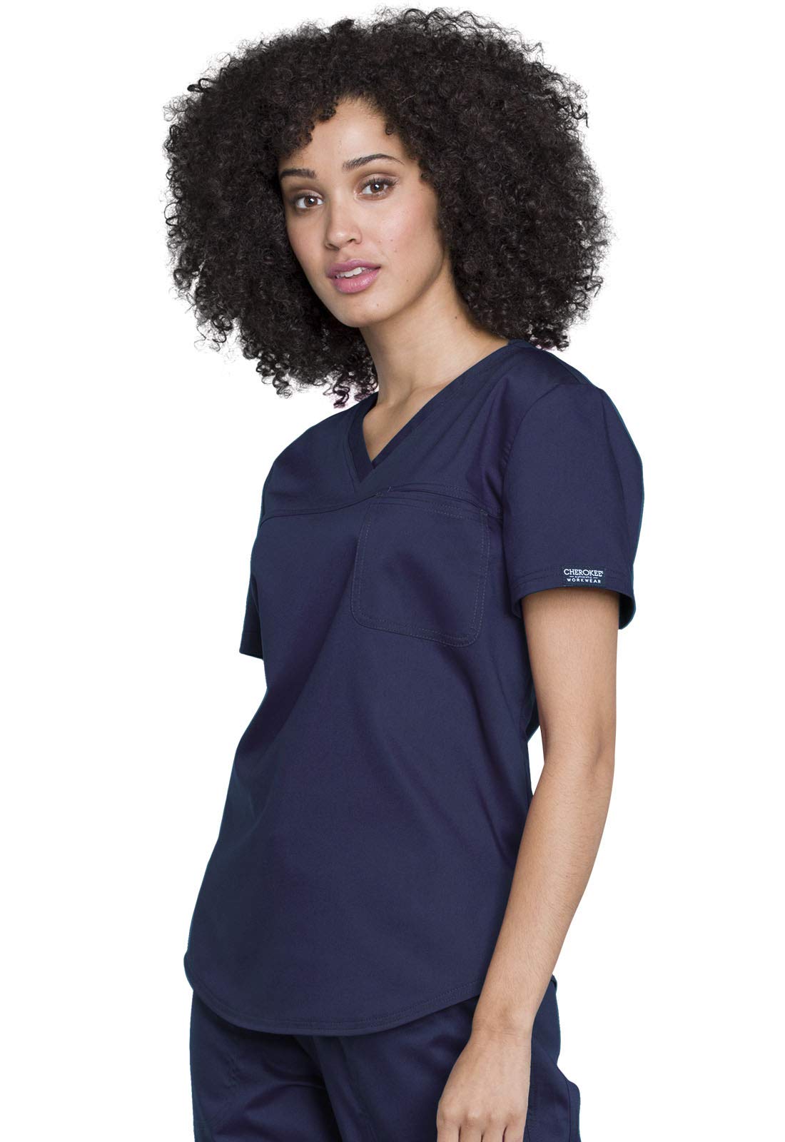 Cherokee WW657 - Conjunto de uniforme médico para mujer, cuello en V, pantalones quirúrgicos de tiro medio con cintura elástica de punto, WW115, azul marino, talla S, pantalón S