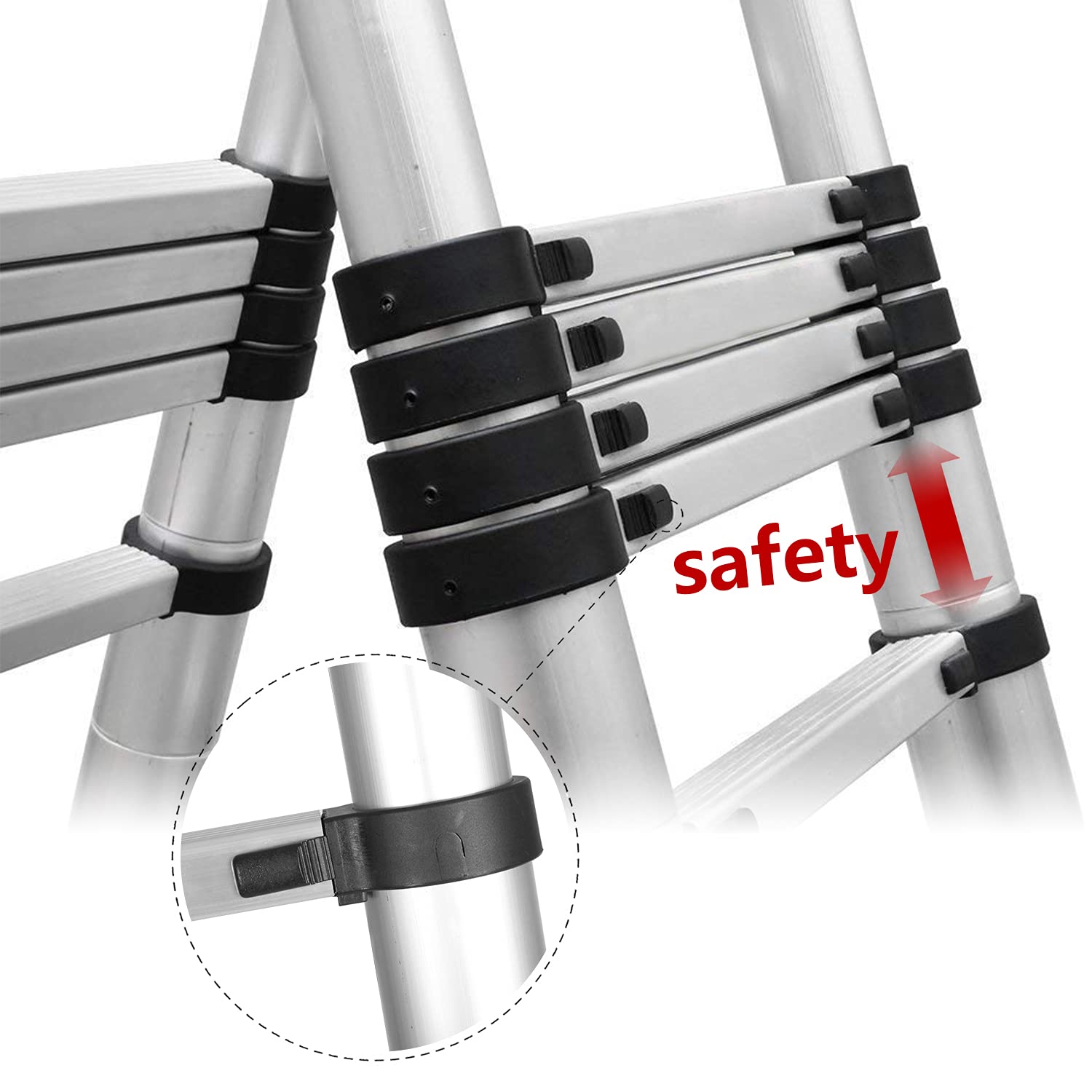 Ansobea 2,0 m 2,3 m vouwladder, telescopische telescopische ladder, aluminium ladder, uitschuifbare ladder, schuifladder, staande ladder, ladder, stabiliteit met een balansstang