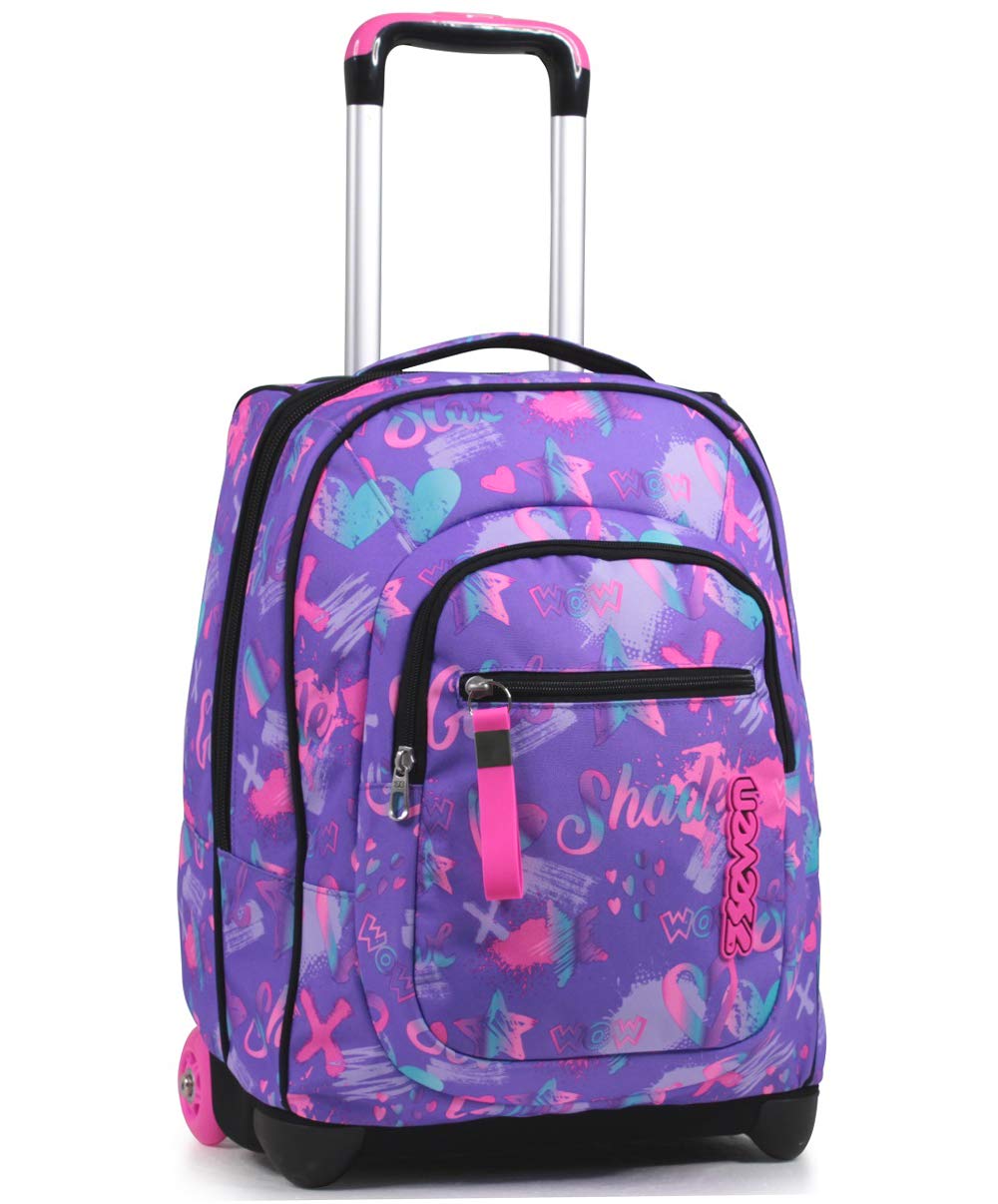 Seven Zaino Trolley, Scuola Elementare, Doppio Uso, Doppio Scomparto, Spallacci a Scomparsa, Bambina, Iridescent, nero/rosa