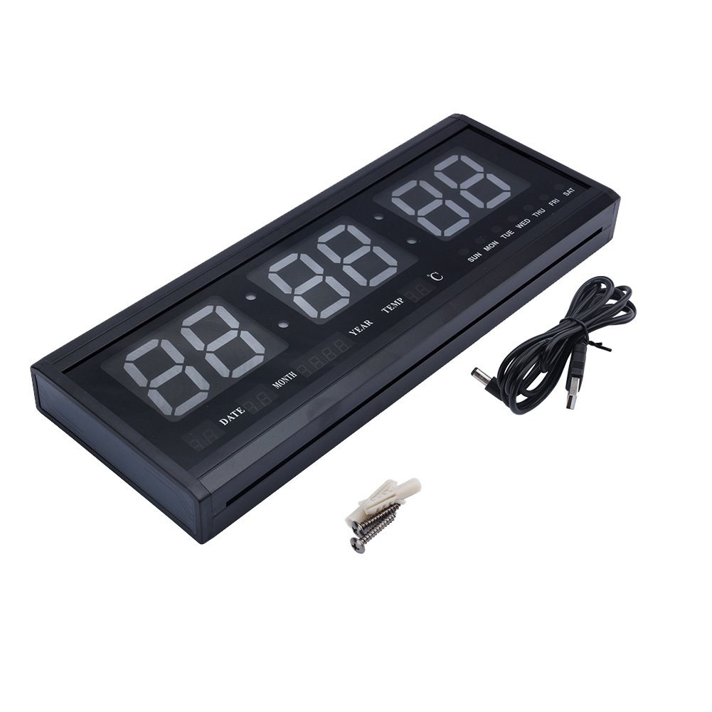 Yosoo Orologio Digitale da Parete LED Elettronico con Display Temperatura, Verde, 48x18.5x5cm, per Ufficio Casa Sala Mensa Palestra