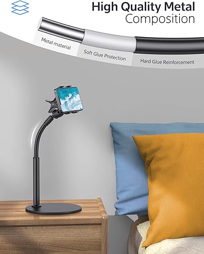 Miniatura 3 de Soporte para teléfono celular, soporte ajustable para escritorio, brazo flexible de cuello de cisne, soporte universal para teléfono, funda gruesa,