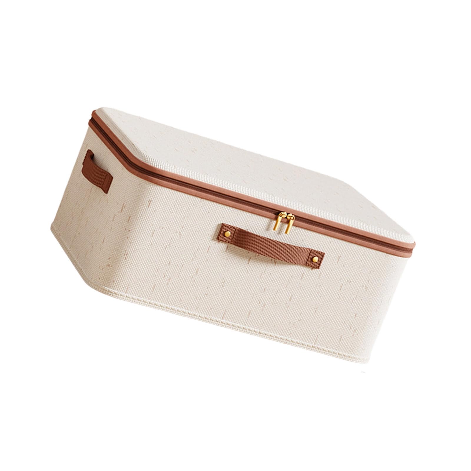 PANFHGFG Extra Capacity Cotton Linen Organiser Storage Box with Dustproof Zippered Closure for Blankets Seasonal Wardrobe Cotton Linen Storage Box with Zippered Lid