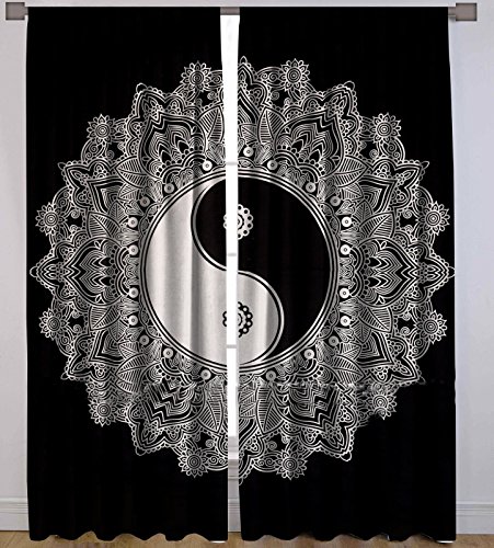 Sophia-Art Indian Yin Yang Mandala Tapestry Curtain 2 Set Valances Drape Panel Decor Curtain Set Door Treatment Window Decor Hanging Curtain