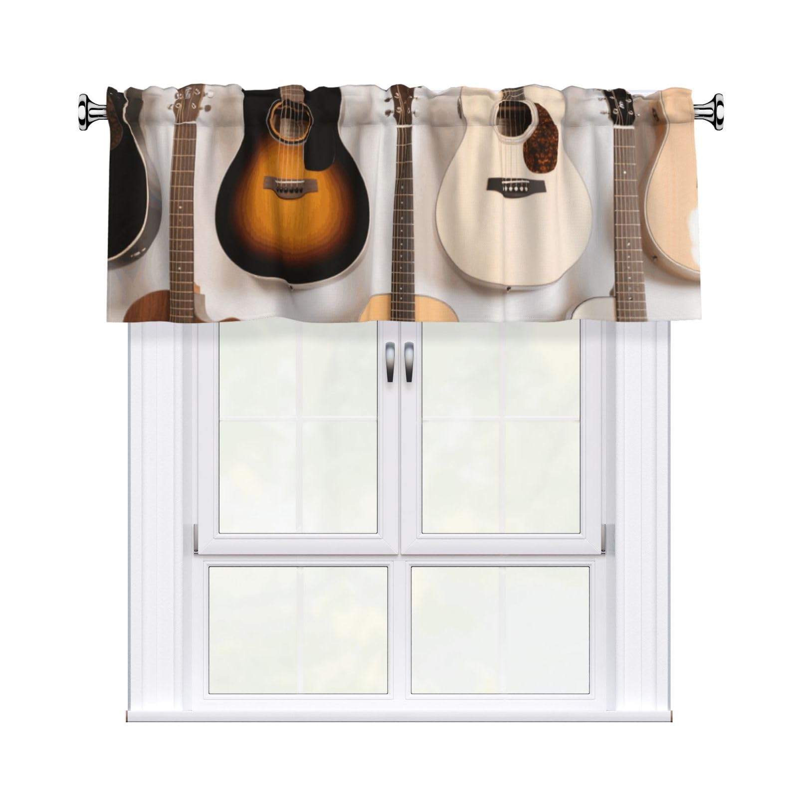 FekiLoot Guitars Curtain Valance for Windows, Kitchen Window Valances Rod Pocket Window Treatments Short Curtains Drapes for Bathroom Bedroom Cafe Decor 54x18inch 1 Panel