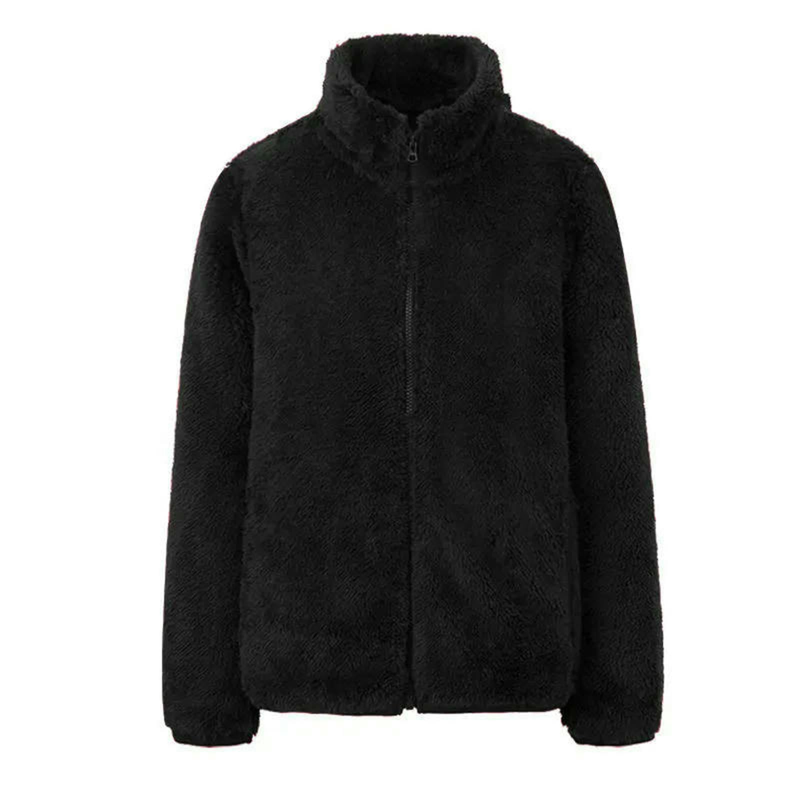 Giacca Cappotto in Pile Autunno Inverno da Donna Giacche Corte Calde Soprabito con Cerniera Capispalla Femme Veste-Cammello-l