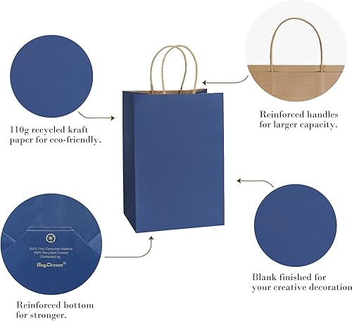 Miniatura 4 de BagDream Bolsas de regalo de papel kraft de 5.25 x 3 x 8 pulgadas, pequeñas bolsas de papel con asas, bolsas de regalo para bodas, fiestas, compras,